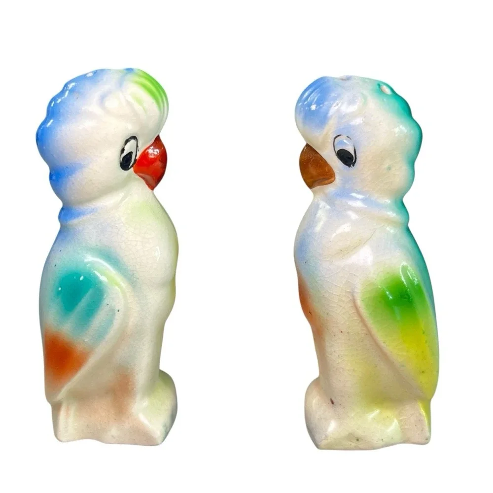 Vintage Novelty Parakeet Parrot Salt And Pepper Shakers Ceramic Japan MCM RARE!
